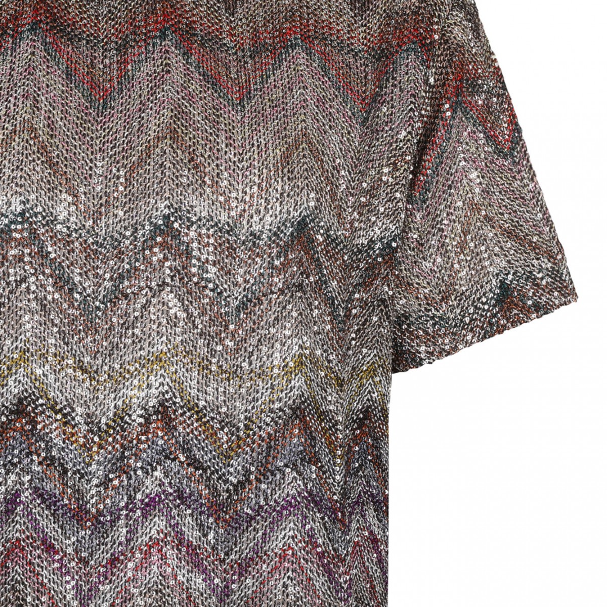 Multicolour Short Sleeve T-Shirt With Zigzag and Sequins