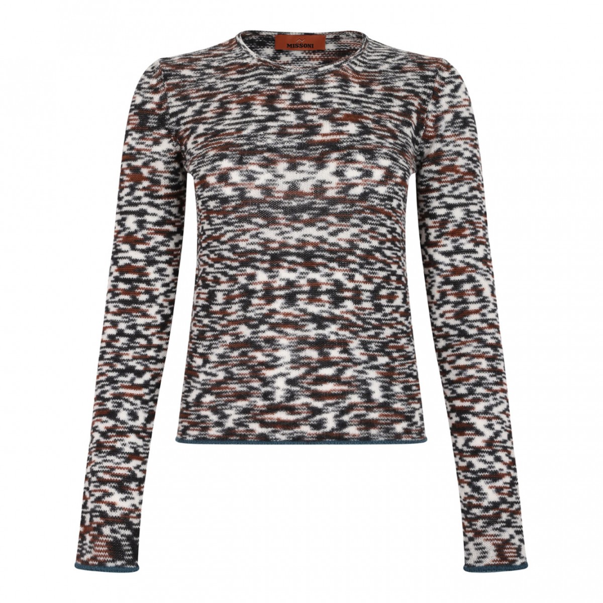Black and Brown Crew Neck Sweater With Flame Pattern