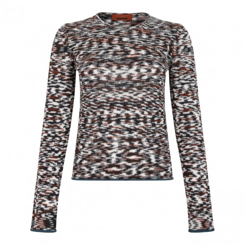 Black and Brown Crew Neck Sweater With Flame Pattern