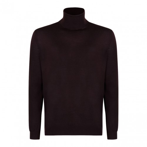 Brown High Neck Knitwear Sweater