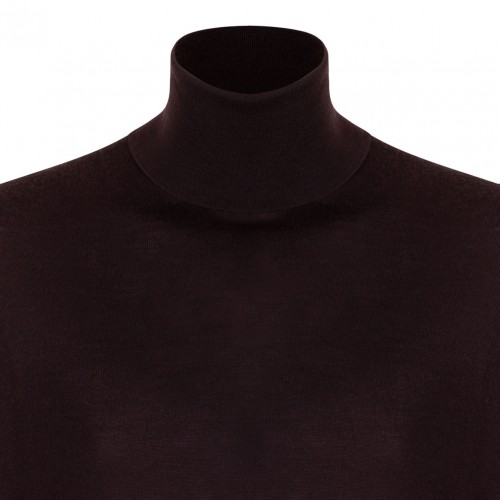 Brown High Neck Knitwear Sweater