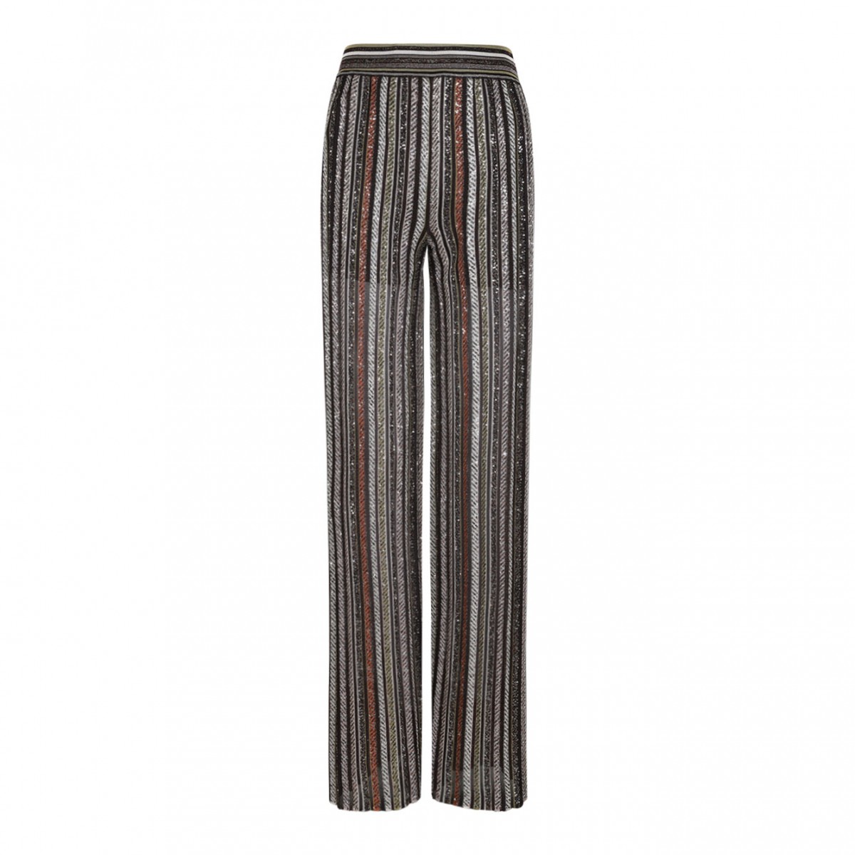 Multicolour Long Pants In Herringbone Stripe Knit