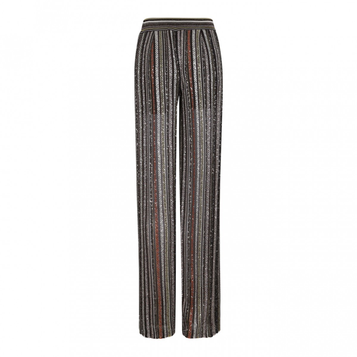Multicolour Long Pants In Herringbone Stripe Knit