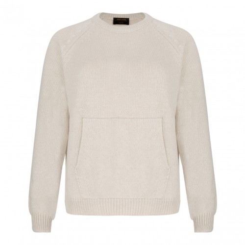 Ivory White Front Pocket Sweater