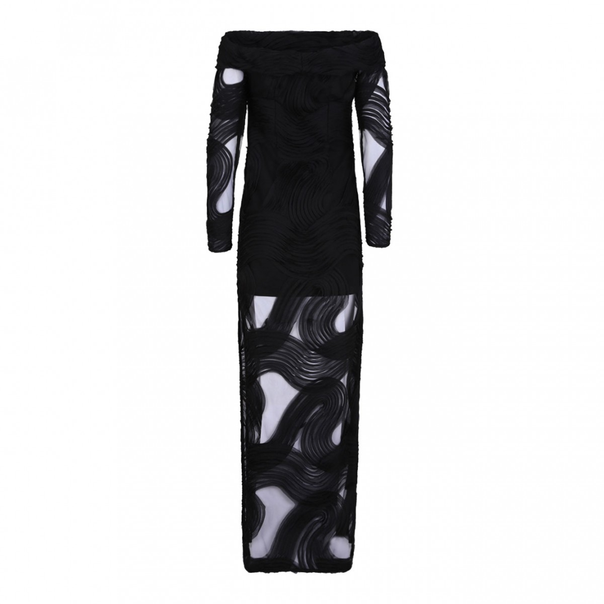 Black Tulle Embroidered Wave Dress