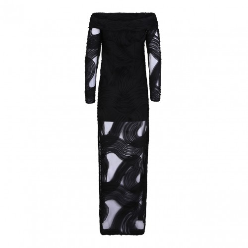 Black Tulle Embroidered Wave Dress