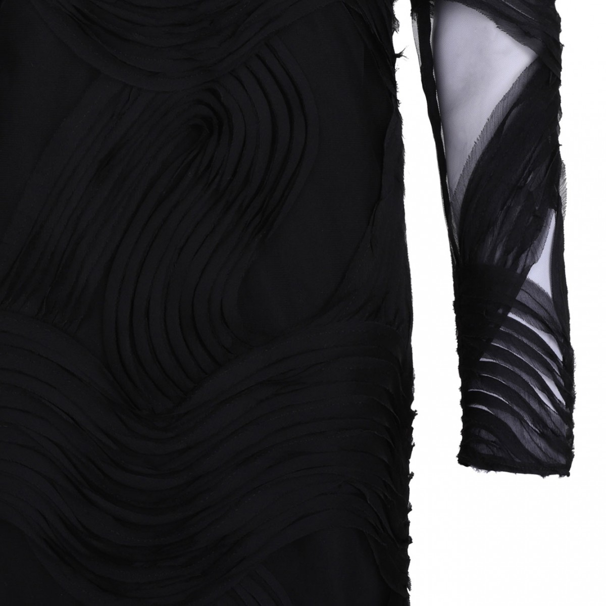 Black Tulle Embroidered Wave Dress