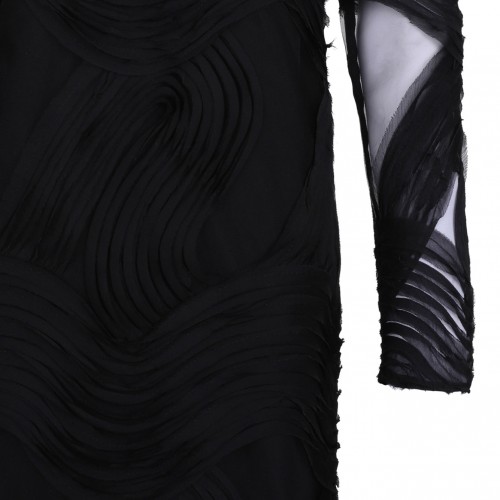 Black Tulle Embroidered Wave Dress