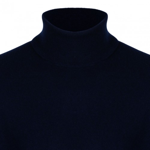 Dark Blue Knitwear High Neck Sweater