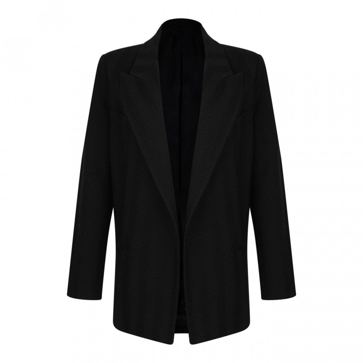 Blue Single-Breasted Blazer With Zigzag Pattern