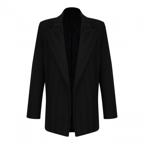 Blue Single-Breasted Blazer With Zigzag Pattern