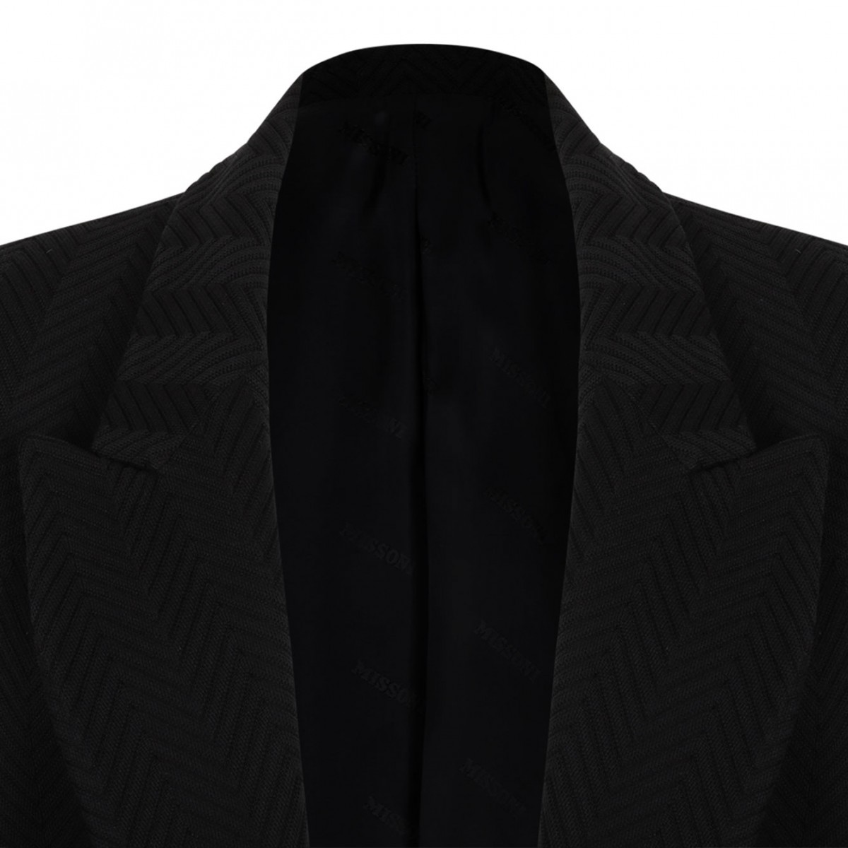 Blue Single-Breasted Blazer With Zigzag Pattern