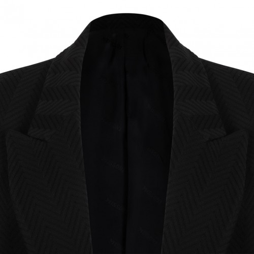 Blue Single-Breasted Blazer With Zigzag Pattern