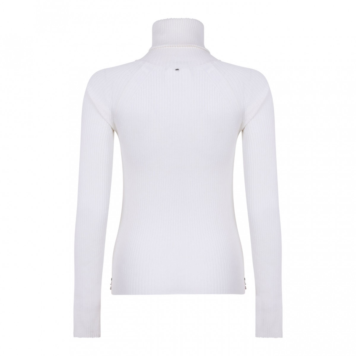 White Sweater With Zip-Up High Neck Detail