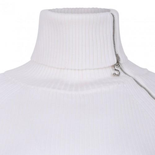 White Sweater With Zip-Up High Neck Detail