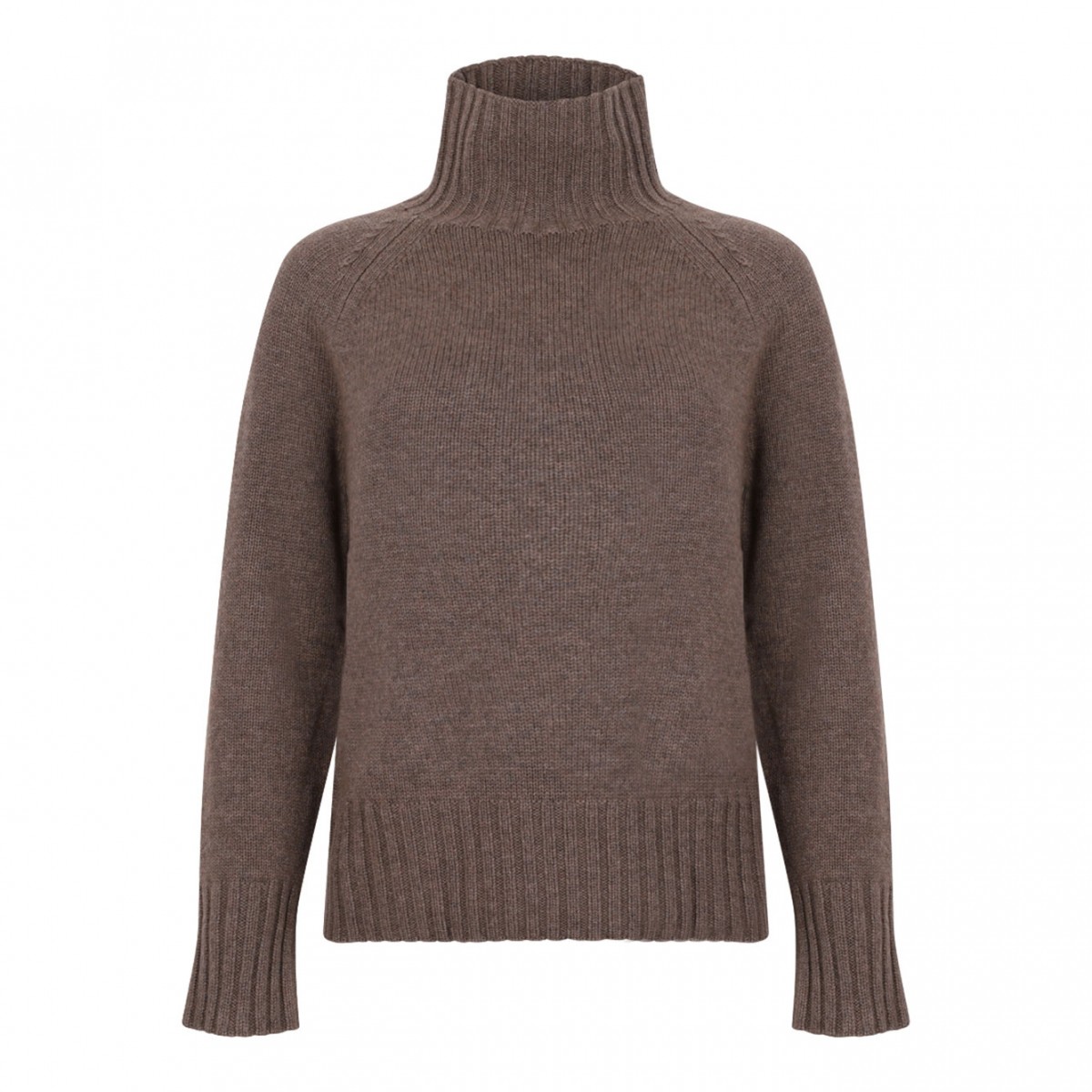 Hazelnut Brown Wool And Cashmere Yarn Polo-Neck Sweater
