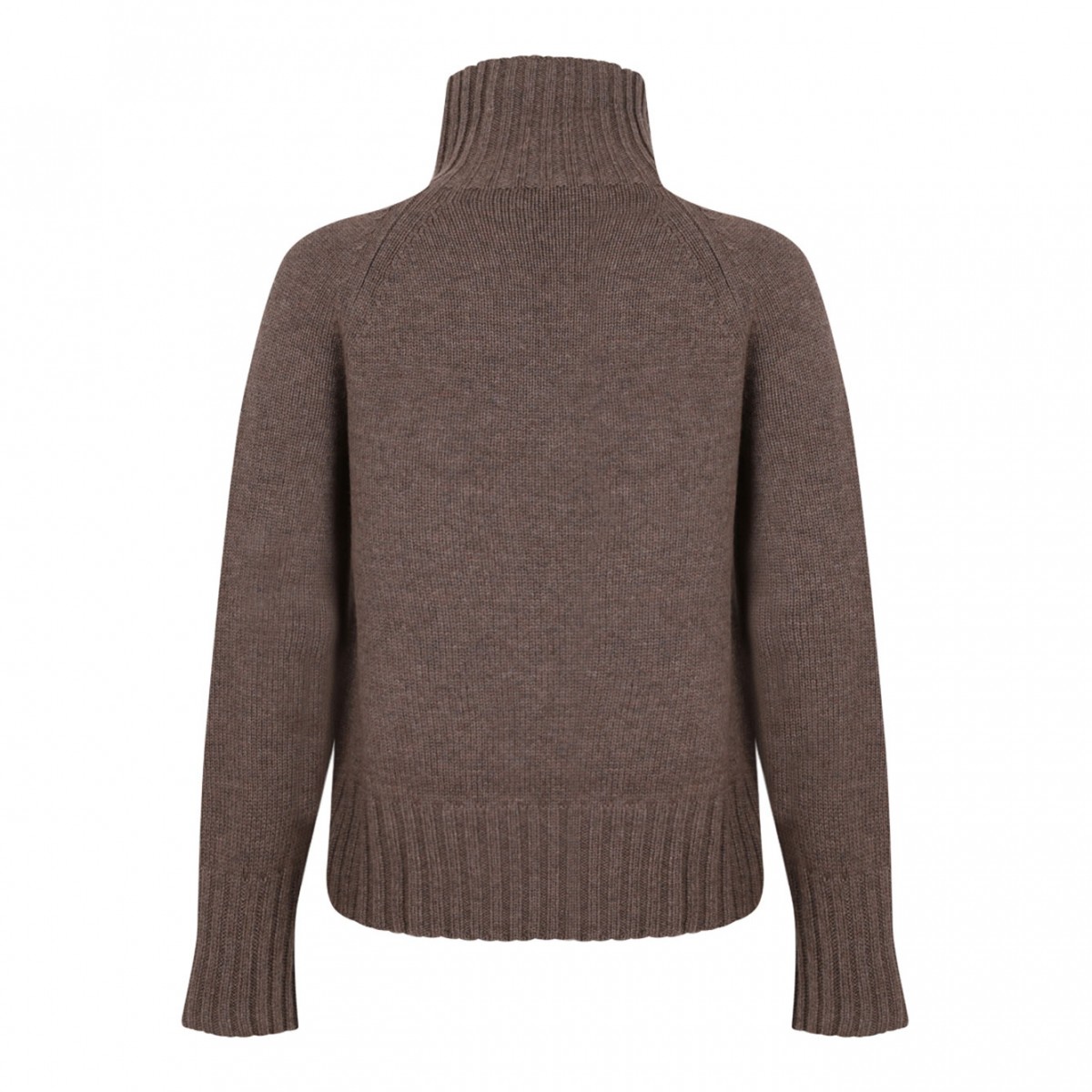 Hazelnut Brown Wool And Cashmere Yarn Polo-Neck Sweater