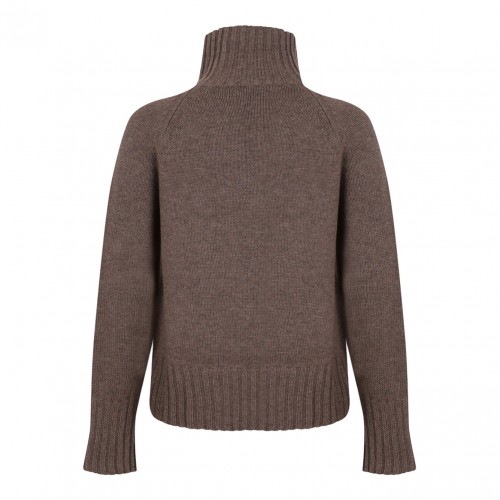 Hazelnut Brown Wool And Cashmere Yarn Polo-Neck Sweater