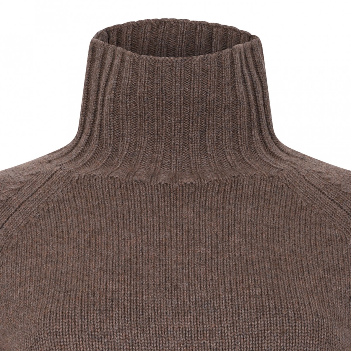 Hazelnut Brown Wool And Cashmere Yarn Polo-Neck Sweater