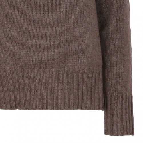 Hazelnut Brown Wool And Cashmere Yarn Polo-Neck Sweater