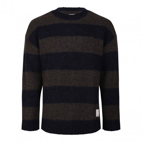Navy and Brown Striped Wool Sweater