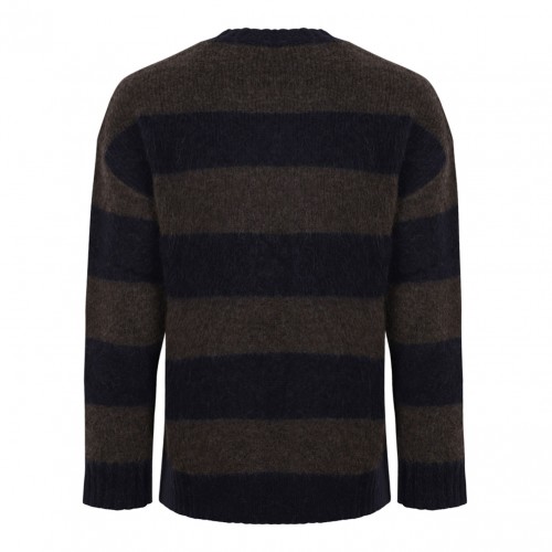Navy and Brown Striped Wool Sweater