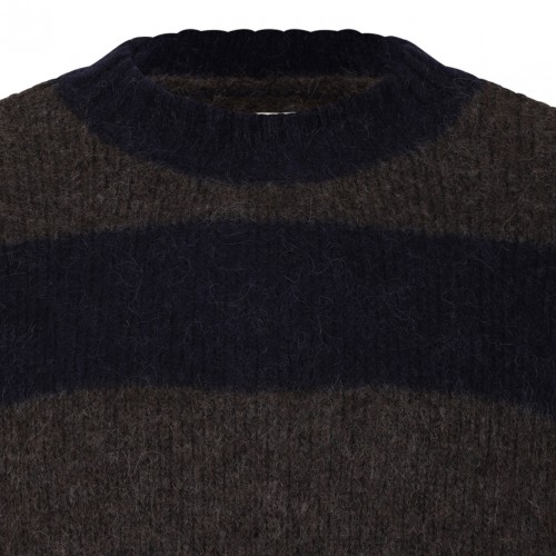 Navy and Brown Striped Wool Sweater