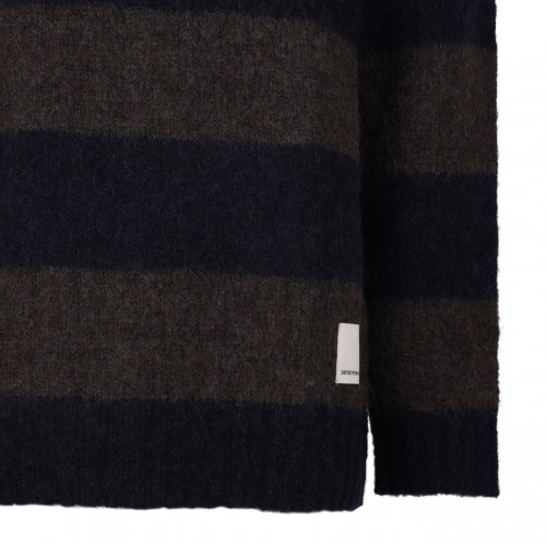 Navy and Brown Striped Wool Sweater