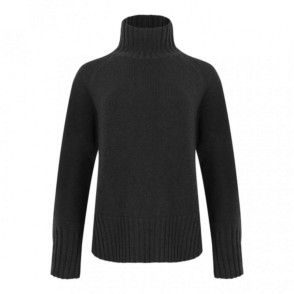 Dark Green Wool And Cashmere Yarn Polo-Neck Sweater