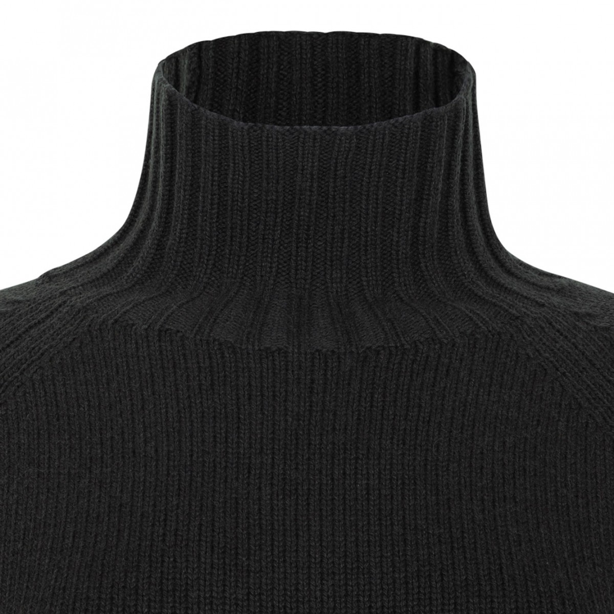 Dark Green Wool And Cashmere Yarn Polo-Neck Sweater