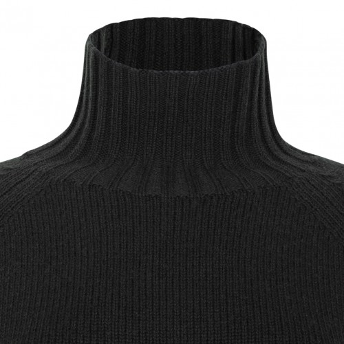 Dark Green Wool And Cashmere Yarn Polo-Neck Sweater