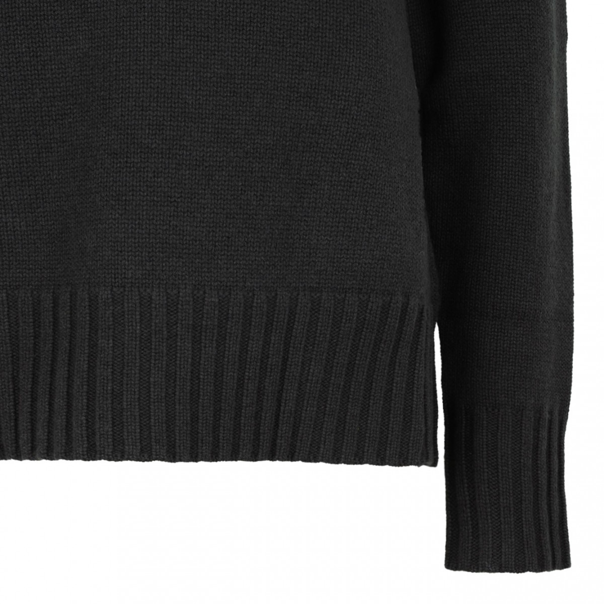 Dark Green Wool And Cashmere Yarn Polo-Neck Sweater