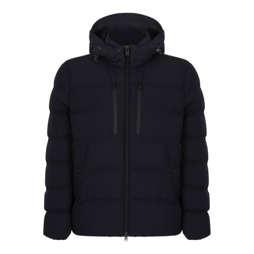 Black Stretch Hooded Puffer Jacket