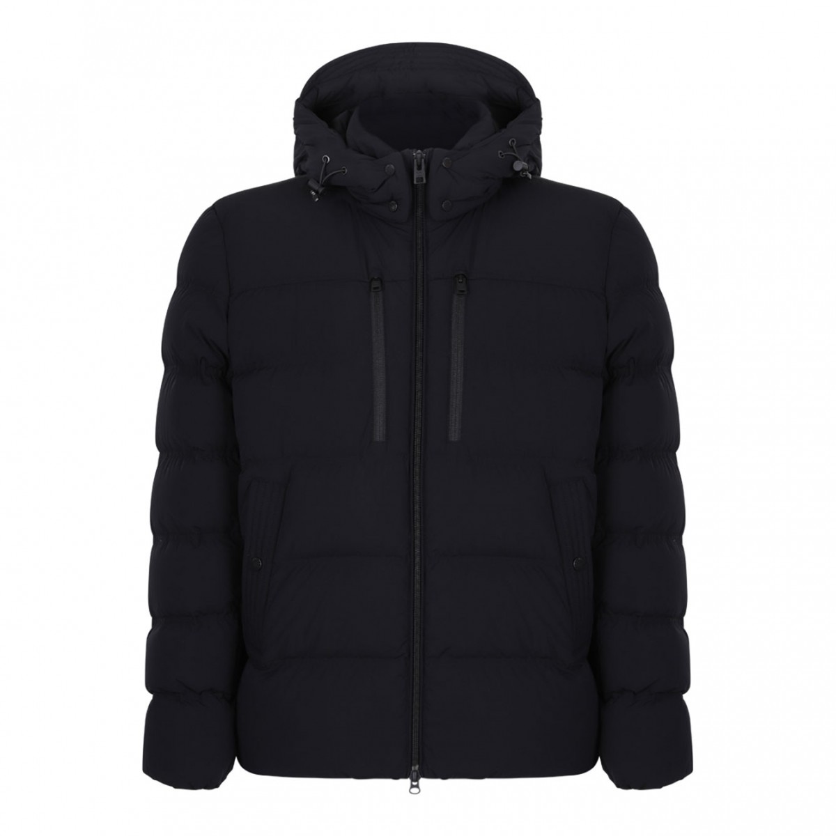 Black Stretch Hooded Puffer Jacket