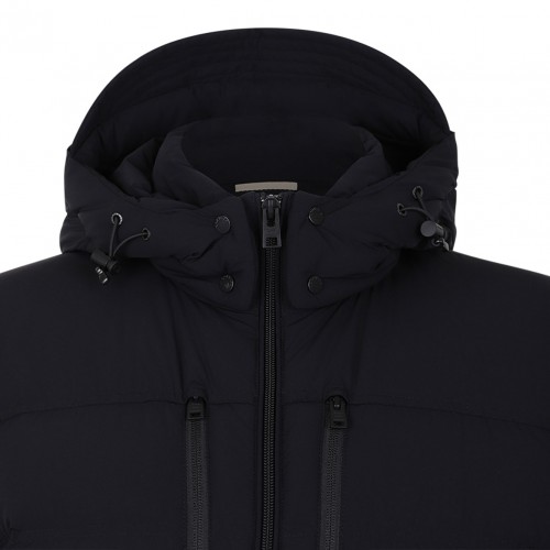 Black Stretch Hooded Puffer Jacket