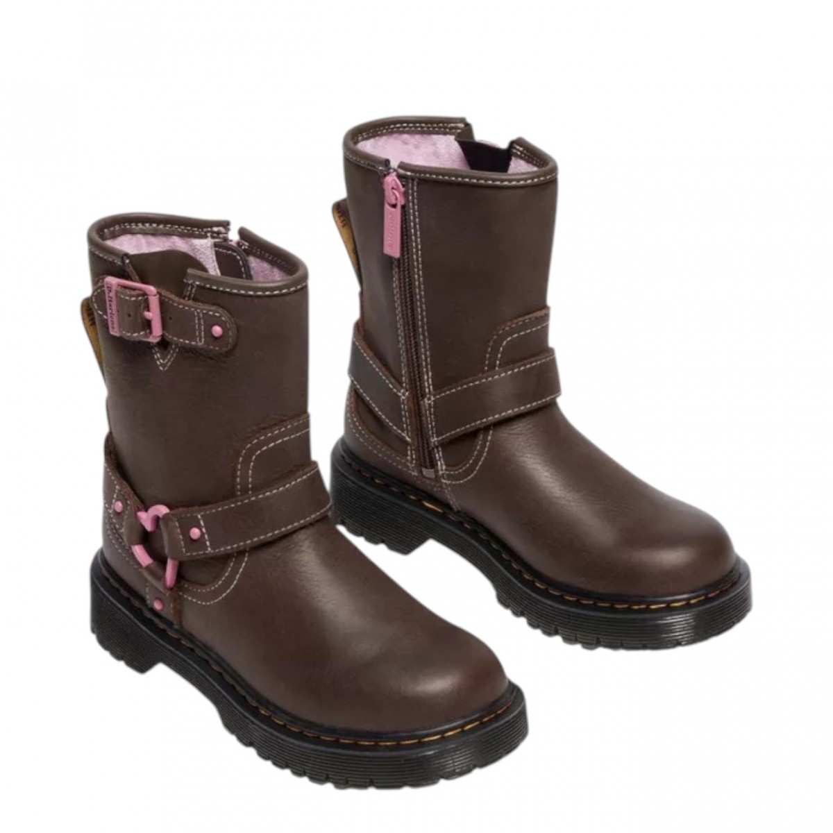 Dark Brown Genaya Leather Biker Boots
