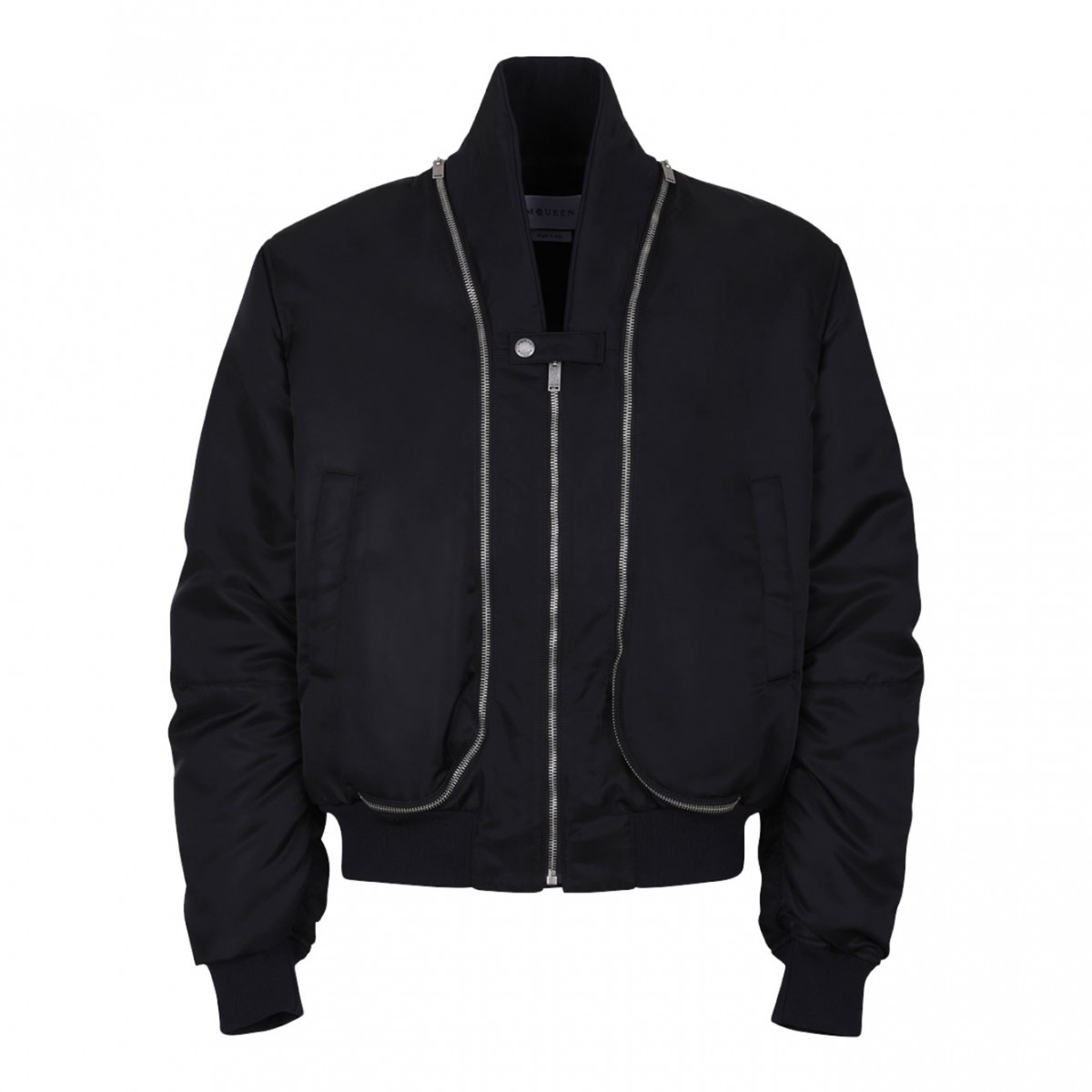 Black Short Zip-Up Bomber Jacket