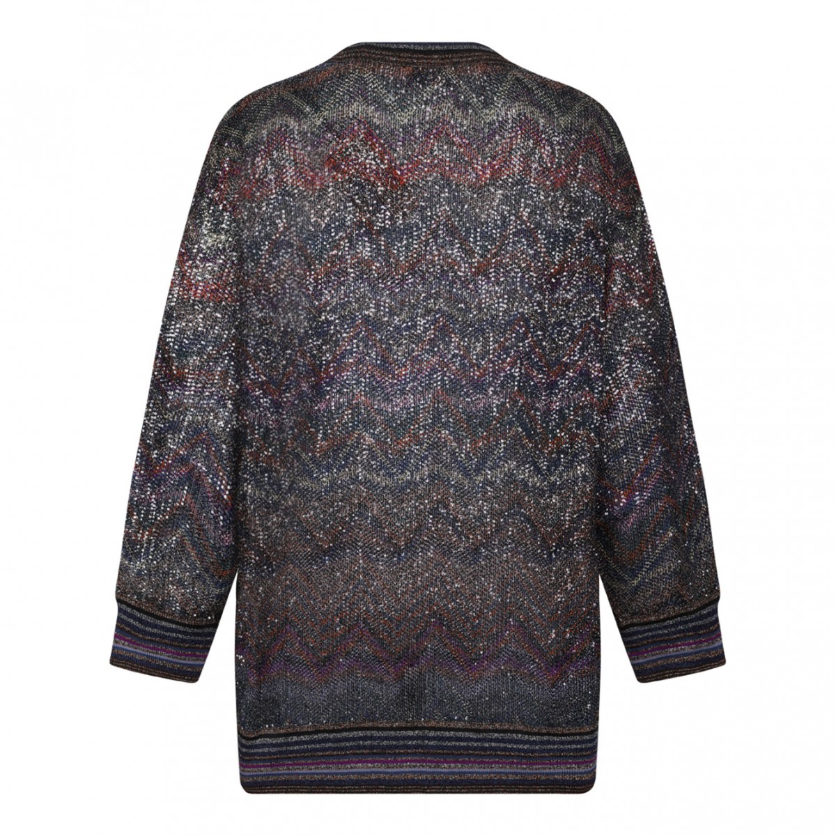 Multicolour Oversized V-Neck Cardigan With Zigzag Pattern