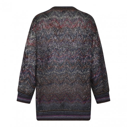 Multicolour Oversized V-Neck Cardigan With Zigzag Pattern