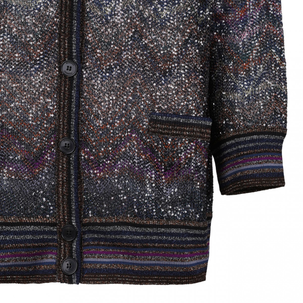 Multicolour Oversized V-Neck Cardigan With Zigzag Pattern