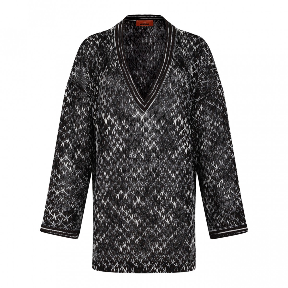 Black and Brown Crew Neck Sweater With Flame Motif