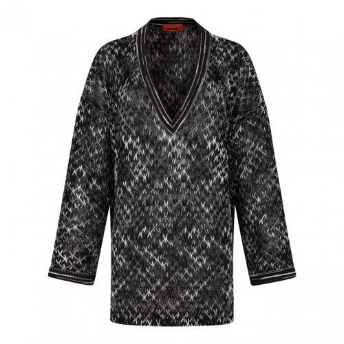 Black and Brown Crew Neck Sweater With Flame Motif