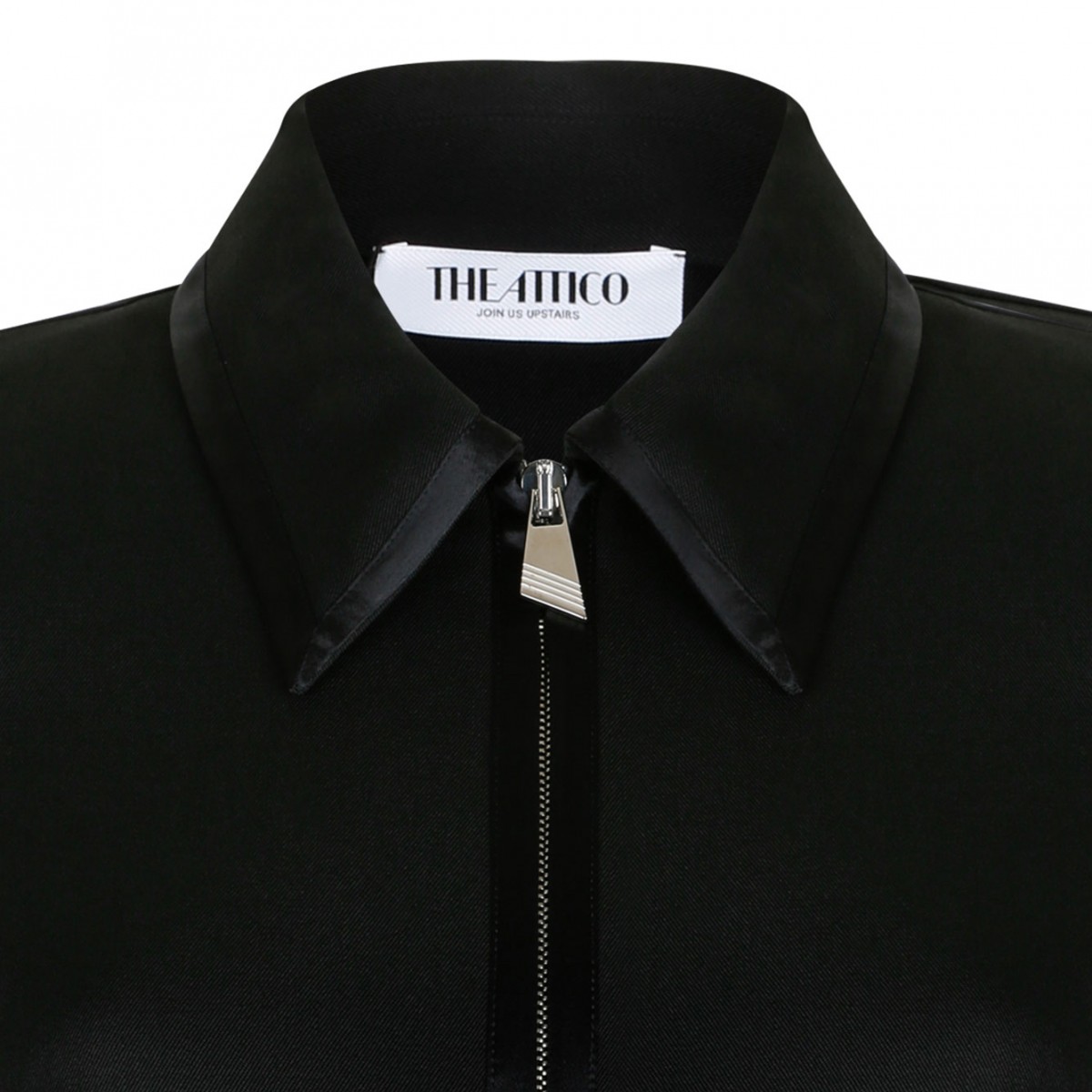 Black Zip-Front Mini Shirt Dress