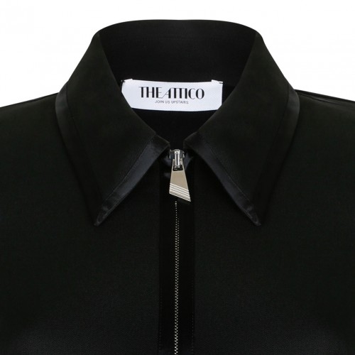 Black Zip-Front Mini Shirt Dress