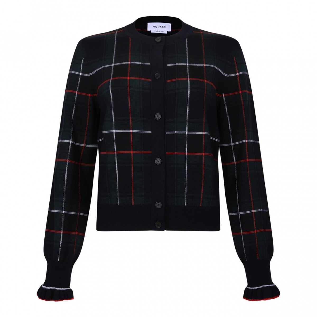 Navy Blue, Green and Red Wool Tartan Cardigan