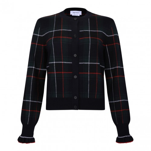 Navy Blue, Green and Red Wool Tartan Cardigan