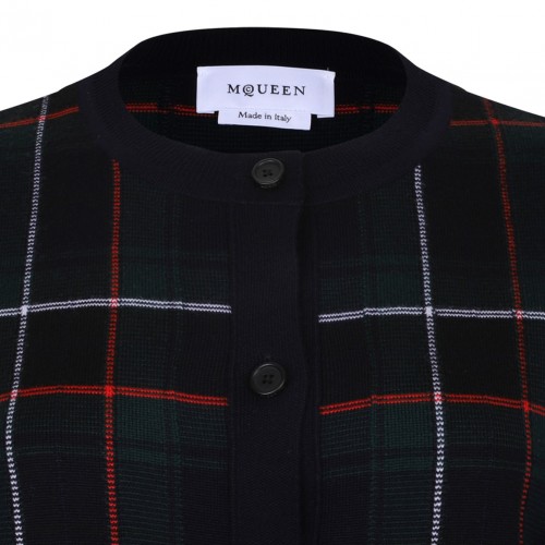 Navy Blue, Green and Red Wool Tartan Cardigan