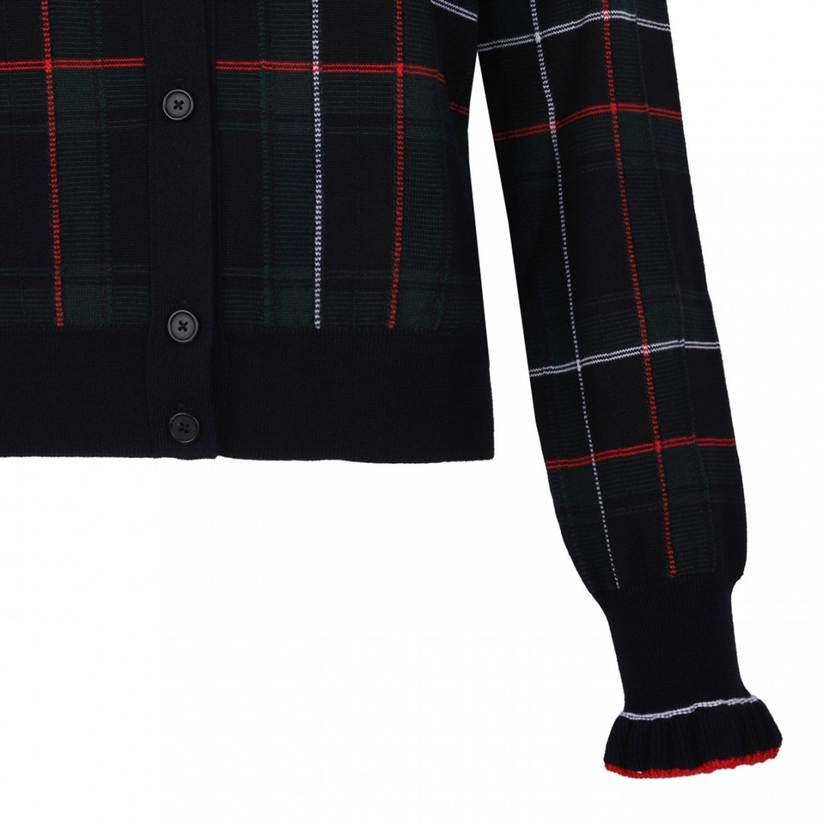 Navy Blue, Green and Red Wool Tartan Cardigan