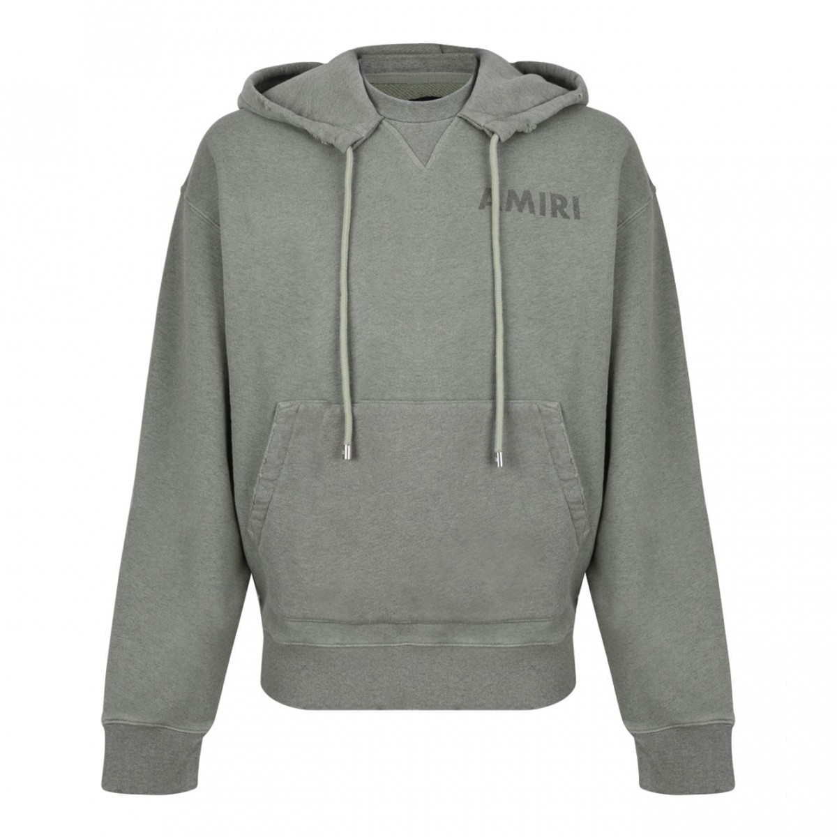 Olive Green Logo Detail Frayed Hem Hoodie