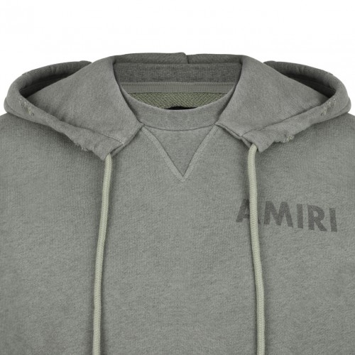 Olive Green Logo Detail Frayed Hem Hoodie